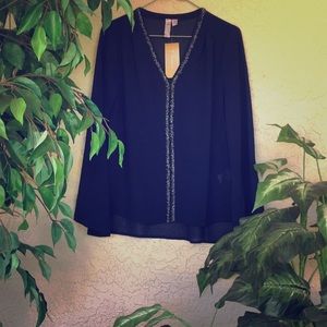 Franchescia Blue beaded flowy top
